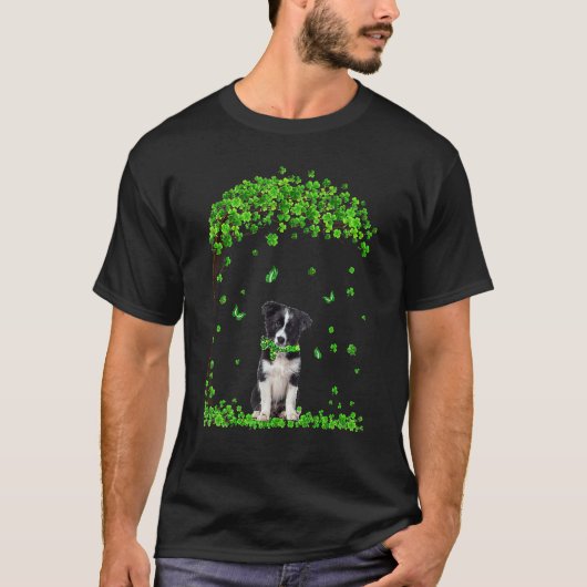 Border Collie St Patricks Day Irish Shamrock Dog T-shirt (Voorkant)