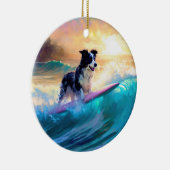 Border Collie Strand Surfen Schilderij Keramisch Ornament (Rechts)