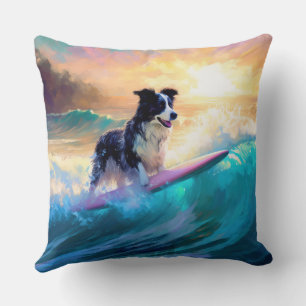 Border Collie Strand Surfen Schilderij Kussen