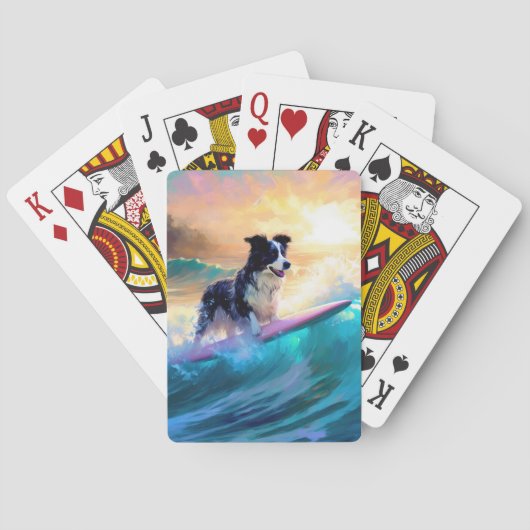 Border Collie Strand Surfen Schilderij Pokerkaarten (Achterkant)