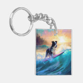 Border Collie Strand Surfen Schilderij Sleutelhanger (Voorkant Links)
