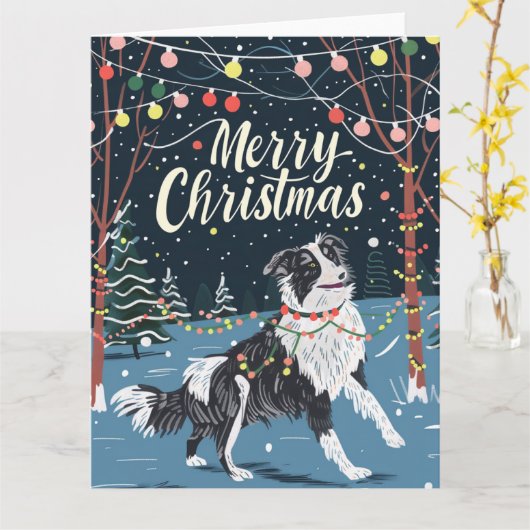 Border Collie tijdens de kerstdagen Kaart (Gele Bloem)