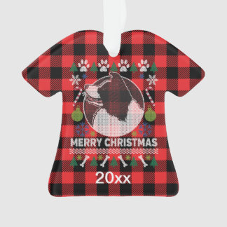 Border Collie Ugly KerstSweater Red Pset Ornament