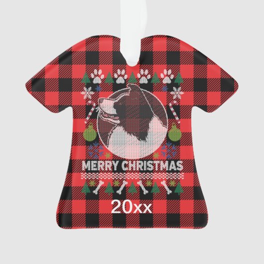 Border Collie Ugly KerstSweater Red Pset Ornament (voorkant)