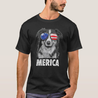 Border Collie Us Flag Glasses 4th Patriot Dog T-shirt