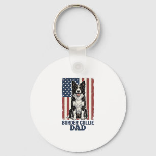 Border Collie Vader Patriottische Vintage Hond Shi Sleutelhanger