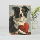 Border Collie Vintage Valentijnsdag  Feestdagenkaart (Staand voorkant)
