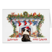 Border Collie Wacht op Kerstmis open haard (Voorkant Horizontaal)