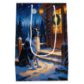 Border Collie With Christmas Lights Holiday Medium Cadeauzakje (Achterkant)
