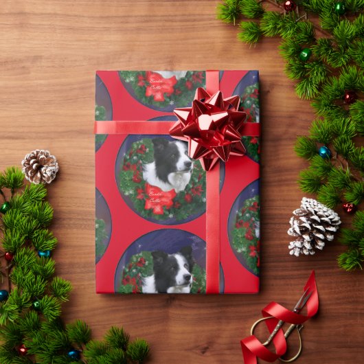 Border Collie Wreath Kerstmis Cadeaupapier (Feestdagen Geschenken)