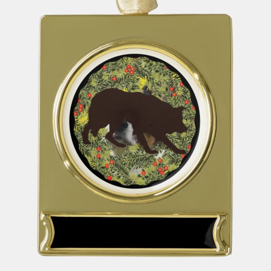 Border Collie Wreath Verguld Banner Ornament (Voorkant)