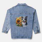 Border Collie Zonnebloem Hondenliefhebber Denim Ja Denim Jacket (Achterkant)