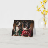 Border Collies Kerst Kaart (Gele Bloem)