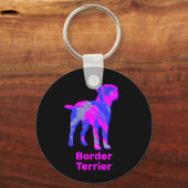Border Terrier Dog Hot Pink n Blue Sleutelhanger (Voorkant)