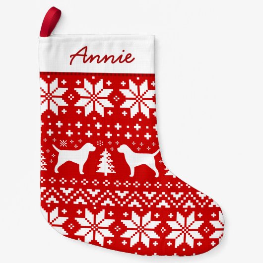 Border Terrier Dog Silhouettes Pattern Cute Canine Kleine Kerstsok (Voorkant)