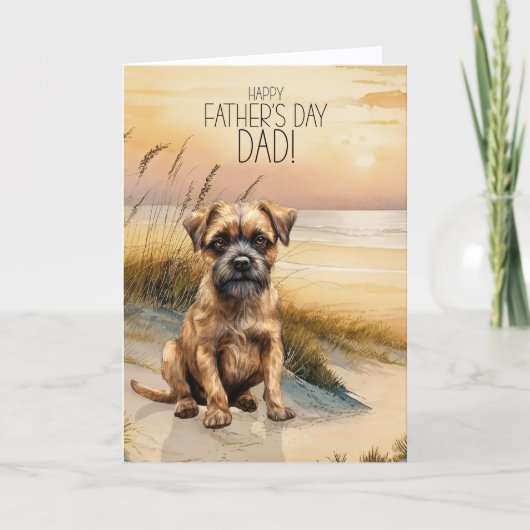 Border Terrier Dog Sunset Beach Father's Day Feestdagen Kaart (Voorkant)