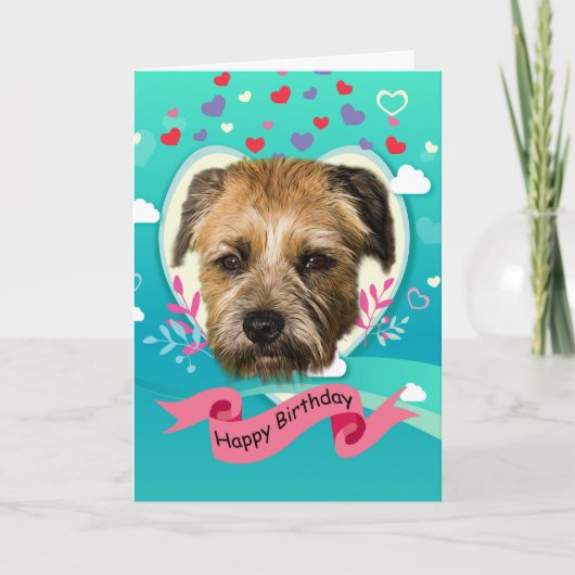 Border Terrier en Hearts Verjaardag Wenskaart Kaart (Voorkant)