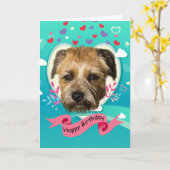 Border Terrier en Hearts Verjaardag Wenskaart Kaart (Gele Bloem)