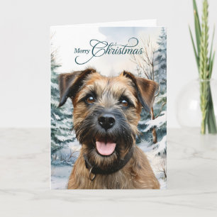 Border Terrier Hond Bos Kerstdag Feestdagen Kaart