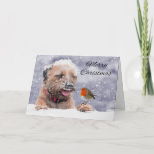 Border Terrier hond in de sneeuw, vrolijk kerstfee Feestdagen Kaart