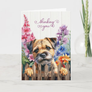 Border Terrier-hond met Gladiolus die aan je denkt Kaart