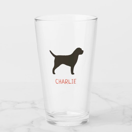 Border Terrier hond silhouet gepersonaliseerd Glas (Voorkant)