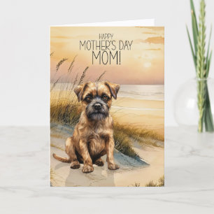 Border Terrier Hond Zonsondergang Strand Moederdag Feestdagen Kaart