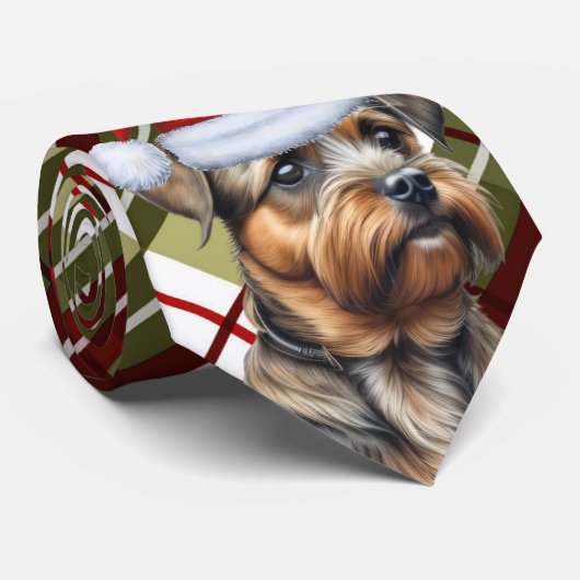 Border Terrier Red Green Plaid Vakantie Kerstmis Stropdas (Opgerold)