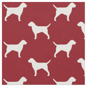 Border Terrier Silhouettes Red en White Patterched Stof