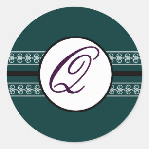 Borders van Monogram Weddenschap Diep Blauwgroen Ronde Sticker
