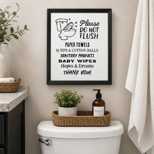 Bordje 'niet doorspoelen' voor badkamer huurwoning poster