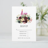 Bordo en Navy Wijn Kerstmis Bloemenbruiloft RSVP Kaartje (Staand voorkant)