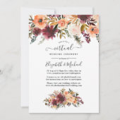 Bordo Peach Waterverf Floral Virtual Wedding Kaart (Voorkant)