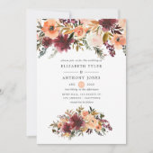 Bordo Peach Waterverf Floral Wedding Kaart (Voorkant)