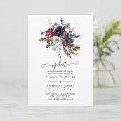 Bordo Violet Plum Floral Wedding Update Kaart (Staand voorkant)