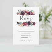 Bordo Violet Plum Waterverf Floral Wedding RSVP Kaartje (Staand voorkant)