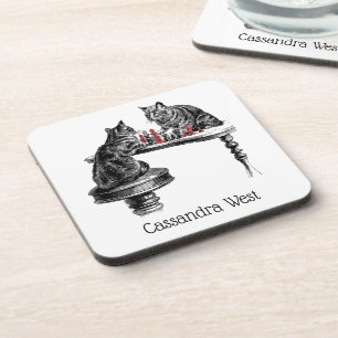 Bordspellen Twee katten spelen schaakwedstrijd Roo Bier Onderzetter