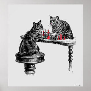 Bordspellen Twee katten spelen schaakwedstrijd Roo Poster