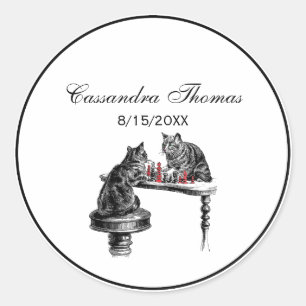 Bordspellen Twee katten spelen schaakwedstrijd Roo Ronde Sticker