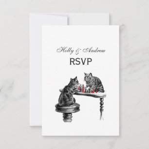 Bordspellen Twee katten spelen schaakwedstrijd Roo RSVP Kaartje