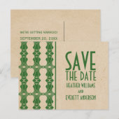 Bordure Art déco vert Enregistrer la date Carte po (Devant / Derrière)