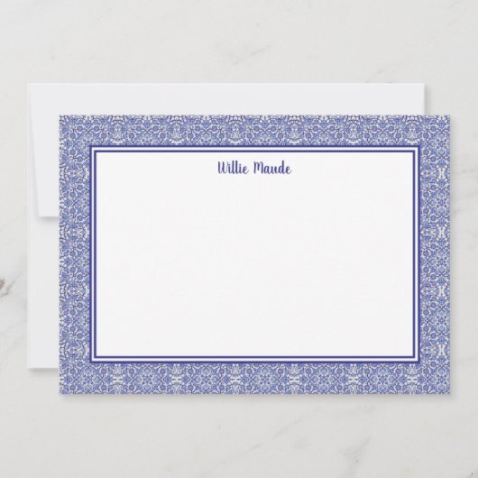 Bordure bleue et blanche Carte de note personnalis (Devant)