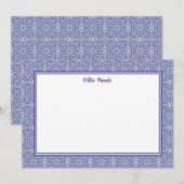 Bordure bleue et blanche Carte de note personnalis (Devant / Derrière)
