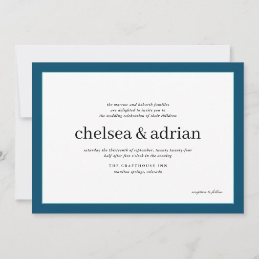 Bordure bleue marine Faire-part de mariage simple (Devant)