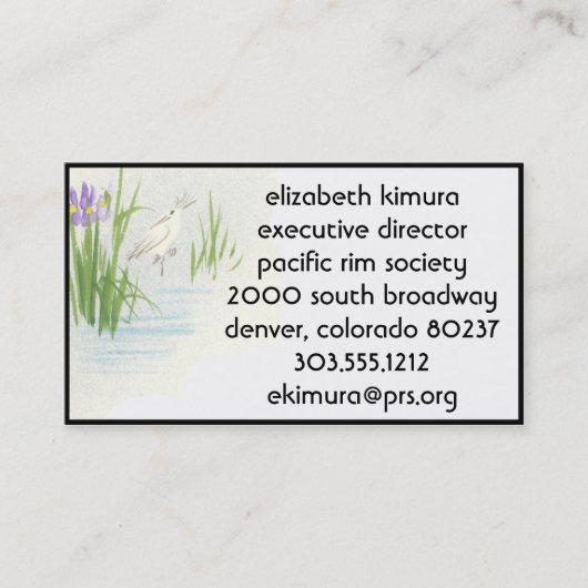 Bordure Carte de visite de style asiatique de grue (Devant)