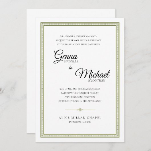 Bordure classique Faire-part de mariage (Devant / Derrière)