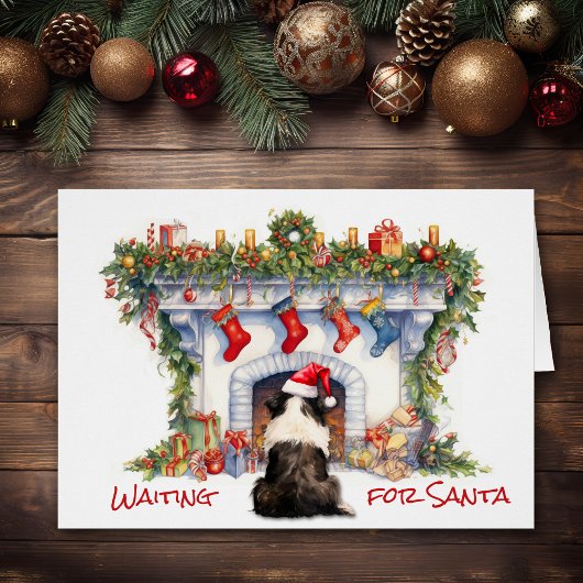 Bordure Collie Attendez Père Noël Cheminée de Noël