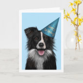 Bordure Collie Bleu Carte de voeux Anniversaire (Fleur jaune)