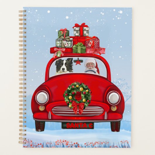 Bordure Collie Chien En Voiture Avec Le Père Noël (Devant)