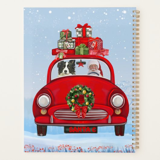 Bordure Collie Chien En Voiture Avec Le Père Noël (Dos)